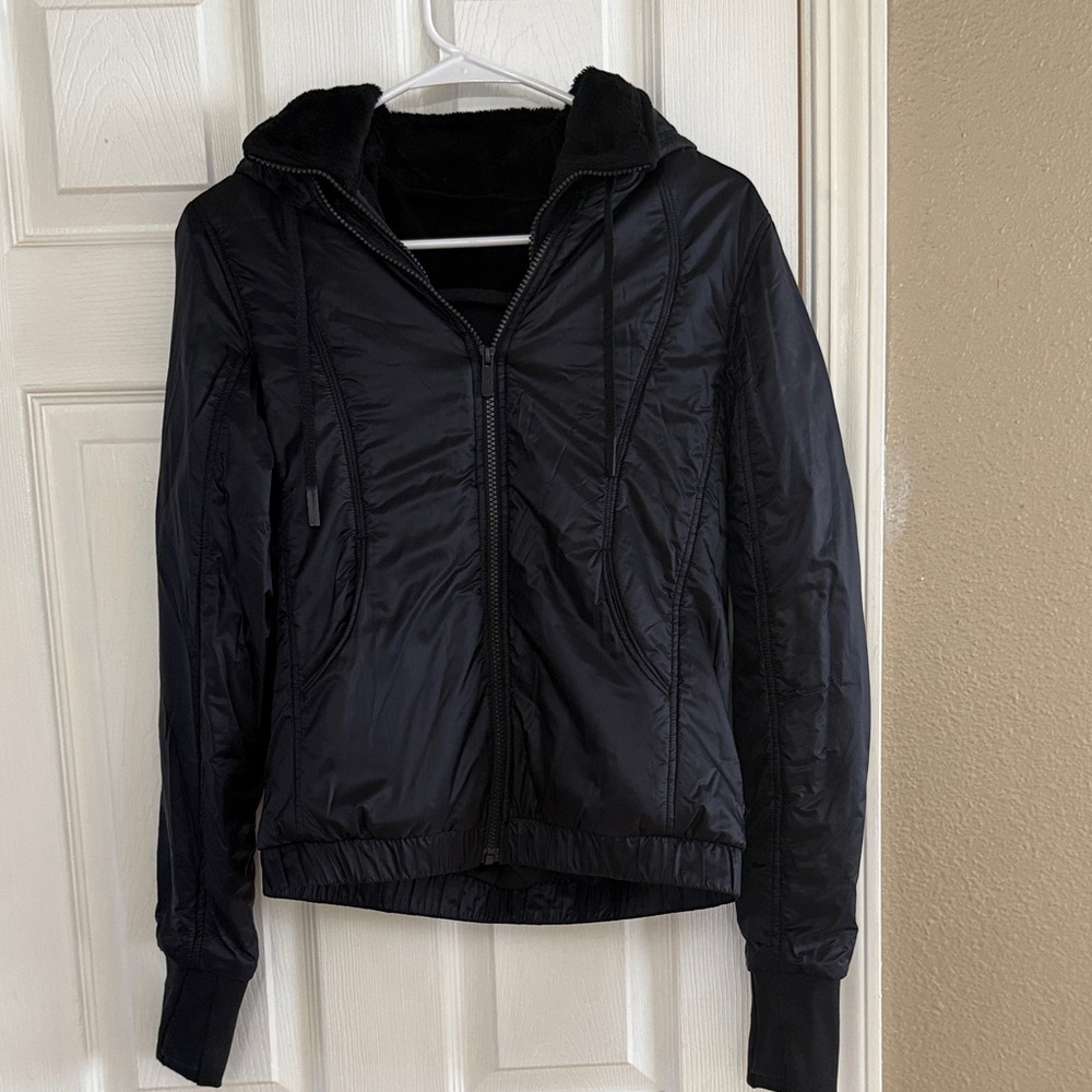 lululemon athletica Black Hooded Bomber with Sherpa Lining